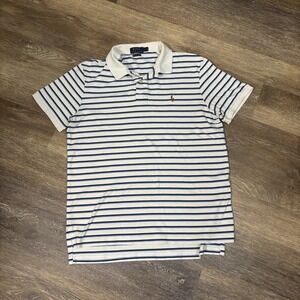 POLO Ralph Lauren Pima Soft Touch Polo Shirt Mens Size L Blue White Striped Pony